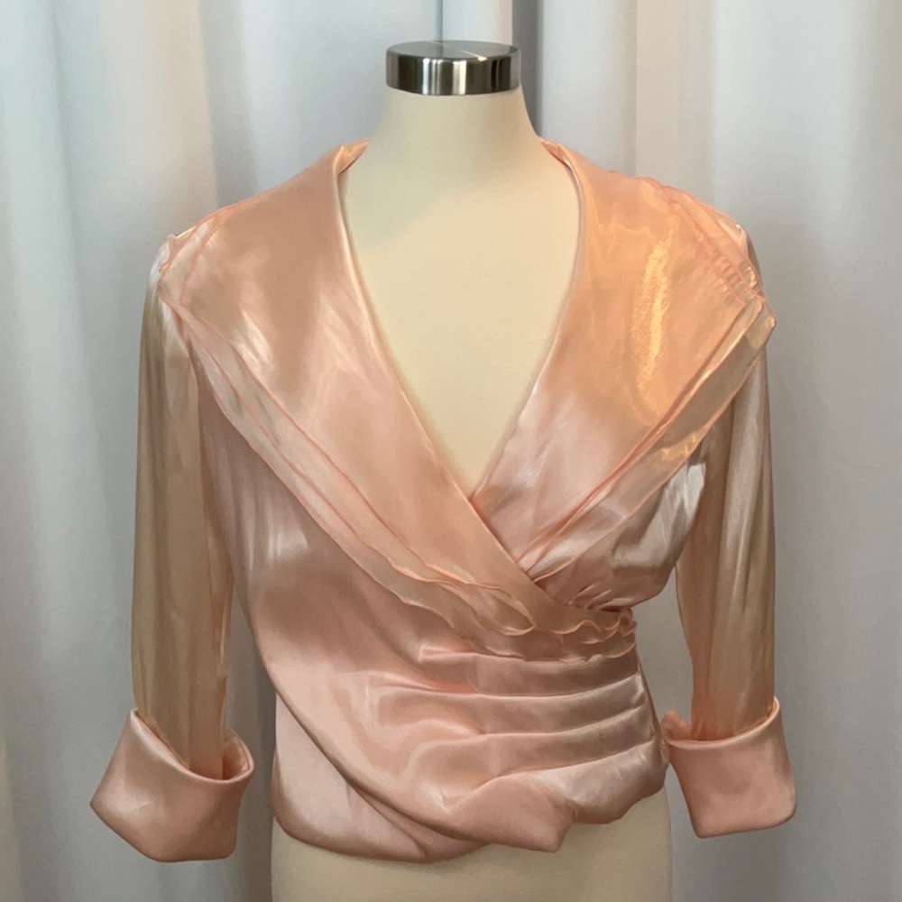 Coldwater Creek Ruched Faux Wrap Pink Shimmer Blouse Women Size 14